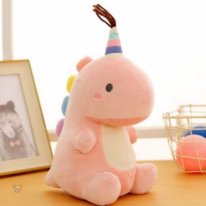 Doudou dinosaure câlin aux couleurs arc-en-ciel