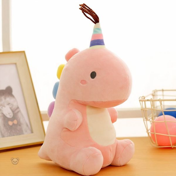 Doudou dinosaure câlin aux couleurs arc-en-ciel