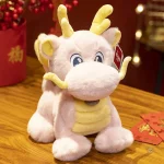 Peluche dragon rose à cornes, douce et colorée