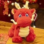 Peluche dragon chinois rouge à cornes