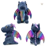Dragon noir en peluche, design unique et brillant