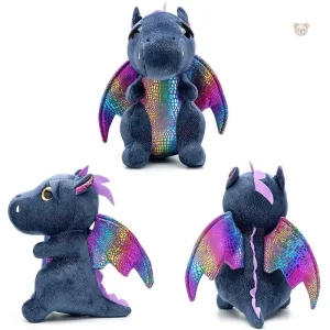 Dragon noir en peluche, design unique et brillant