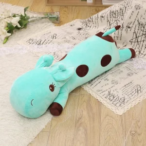 Peluche girafe géante allongée bleue