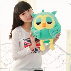 Hibou pelucheux vert, accessoire câlin pour la chambre