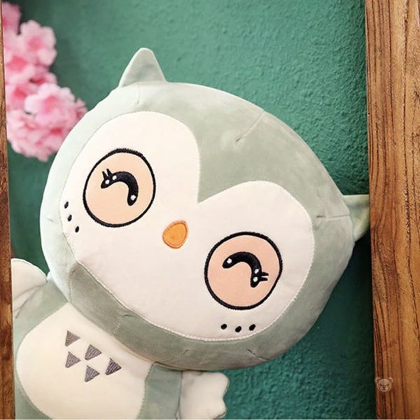 Hibou peluche vert, style kawaii, idéal pour les chambres d'enfants