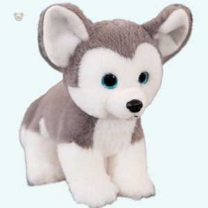 Peluche husky gris doux, compagnon idéal pour enfants en hiver