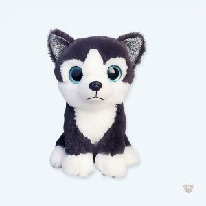 Peluche husky noir douce, compagnon idéal pour enfants en hiver