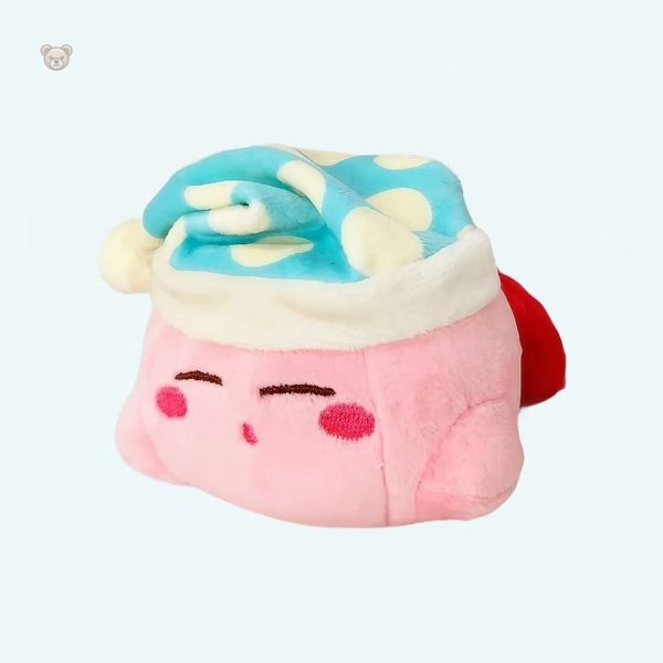 peluche-kirby-douce-bonnet-nuit-bleu-enfant-calin-1 Peluche Kirby douce avec bonnet de nuit bleu pour enfants