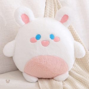 Peluche lapin blanc et rose douce et câline