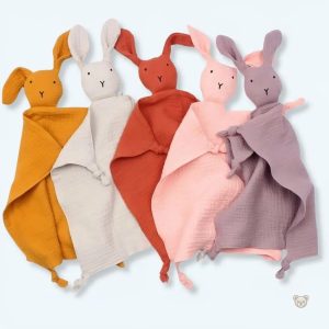 Peluche lapin câlin en coton mousseline doux pour enfant