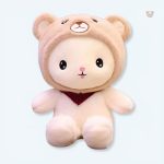Peluche lapin doux avec bonnet ours pour câlins chaleureux