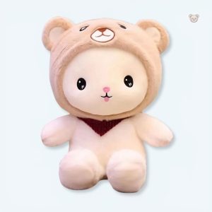 Peluche lapin doux avec bonnet ours pour câlins chaleureux