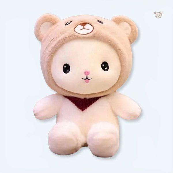 peluche-lapin-doux-bonnet-ours-enfant-calin-chaleureux-1 Peluche lapin doux avec bonnet ours pour câlins chaleureux