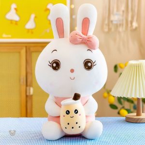 Peluche lapin kawaii doux pour enfants, thème bubble tea