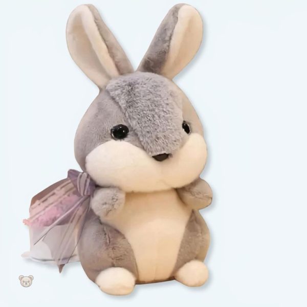 Peluche lapin gris doux câlin pour enfants