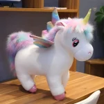 Peluche licorne blanche avec ailes et corne dorée