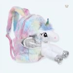 Peluche licorne argentée douce pour enfants en sac à dos