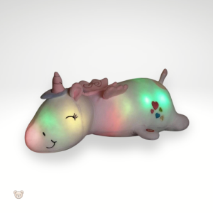 Peluche licorne blanche lumineuse et magique