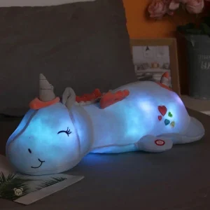 Peluche licorne bleu lumineuse et magique pour enfants