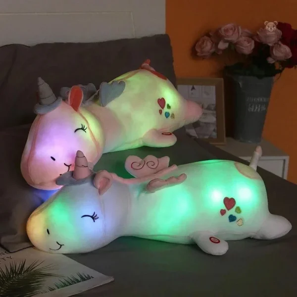 Peluche veilleuse licorne bleue, douce et réconfortante