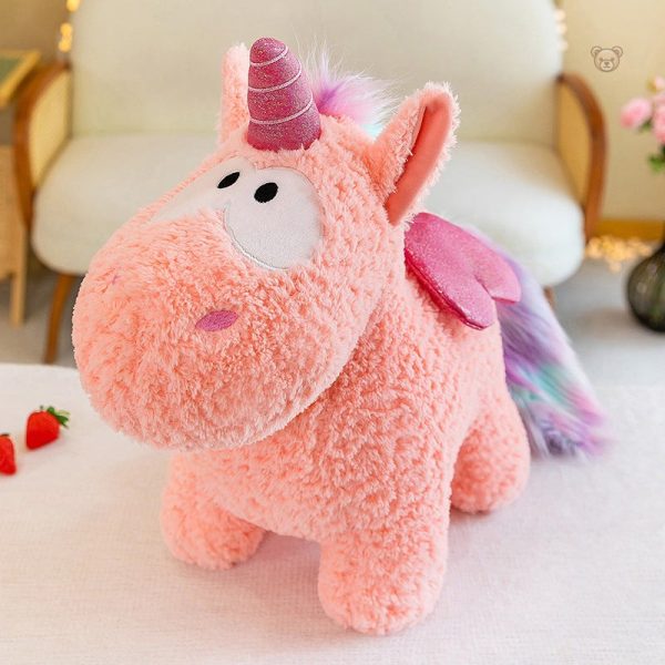 Peluche douce de licorne avec ailes brillantes