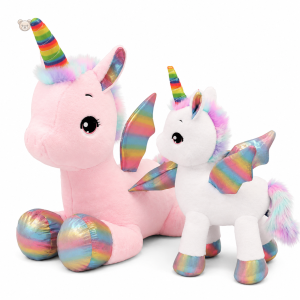 Peluche licorne douce avec corne multicolore