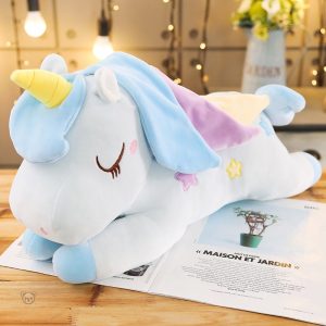 Peluche enchantée de licorne géante multicolore