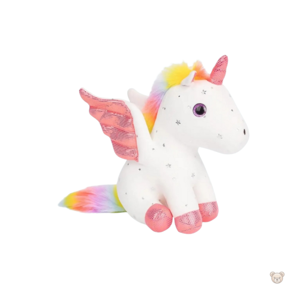 Peluche licorne câline aux ailes scintillantes