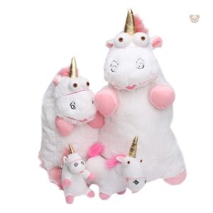 Peluche licorne blanche rose à corne dorée