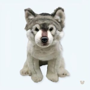 Peluche loup doux gris assis pour câlins d'hiver