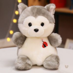 Peluche loup husky gris, doux et câlin pour les enfants