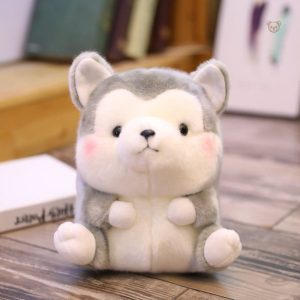 Peluche de loup gris, design husky, parfait compagnon de jeu