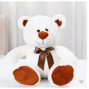 Ours en peluche hivernal doux, décoré d'un nœud chic