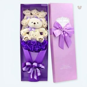 Peluche ours avec bouquet de fleurs, cadeau doux et romantique