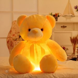 Peluche ours lumineux jaune doux pour les nuits paisibles