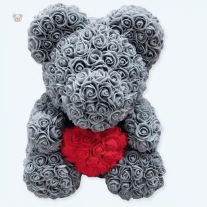 Peluche ours rose et gris douce, collection unique