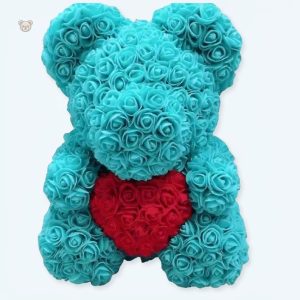 Peluche ours turquoise douce et câline pour enfant
