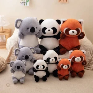 Panda en peluche, version assise, expression joyeuse et amicale