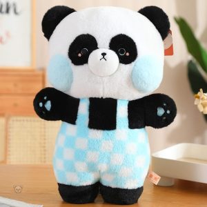 Panda en peluche aux joues arrondies, idéal pour les câlins