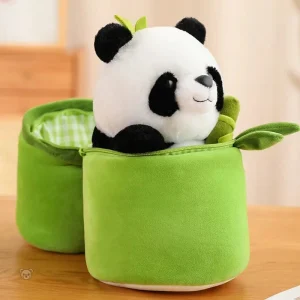 Peluche de panda adorable et accessoire bambou