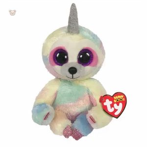Peluche câlin paresseux, design licorne et motifs colorés