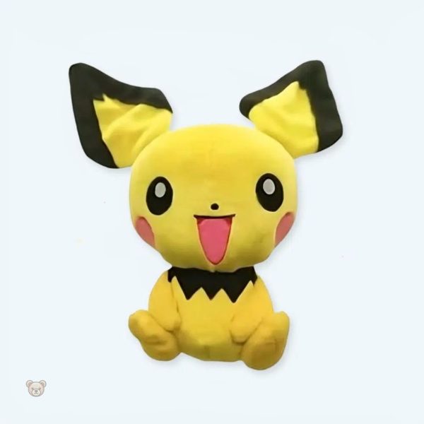 peluche-pichu-jaune-sourire-eclatant-doux-pokemon-1 Peluche Pichu jaune avec sourire éclatant et doux