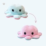 Peluche géante réversible pieuvre humeur joyeuse et triste