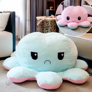 Peluche pieuvre réversible exprimant deux émotions