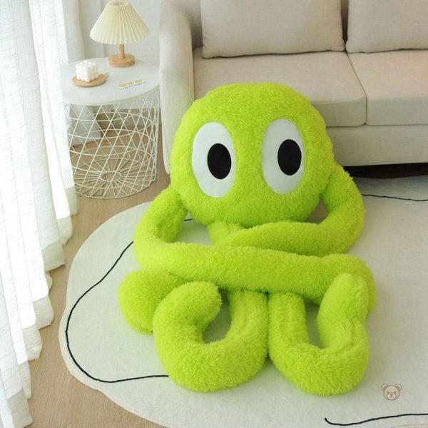 Peluche pieuvre verte, compagnon idéal pour les câlins
