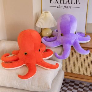 Peluche pieuvre orange et violette douce et colorée