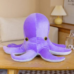 Peluche pieuvre colorée en orange et violet
