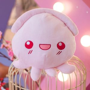 Peluche pieuvre rose avec expressions variées
