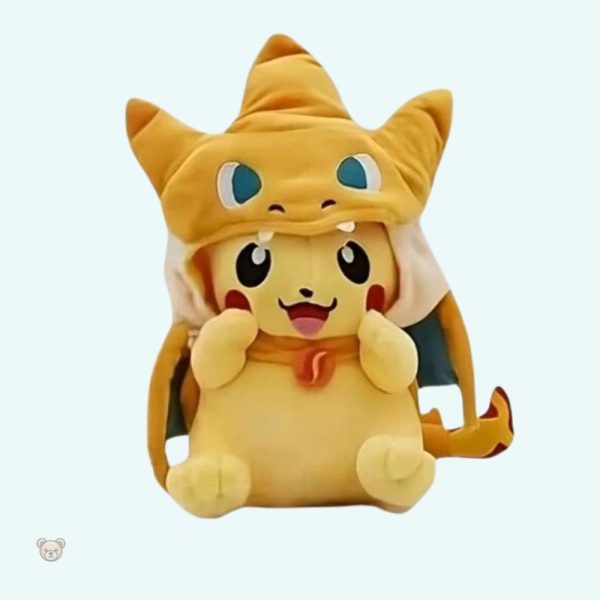 peluche-pikachu-costume-dracaufeu-douce-enfant-jeu-1 Peluche Pikachu en costume de Dracaufeu douce pour enfant