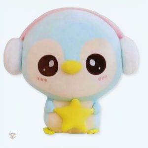 Peluche pingouin bleu clair doux avec cache oreilles d'hiver